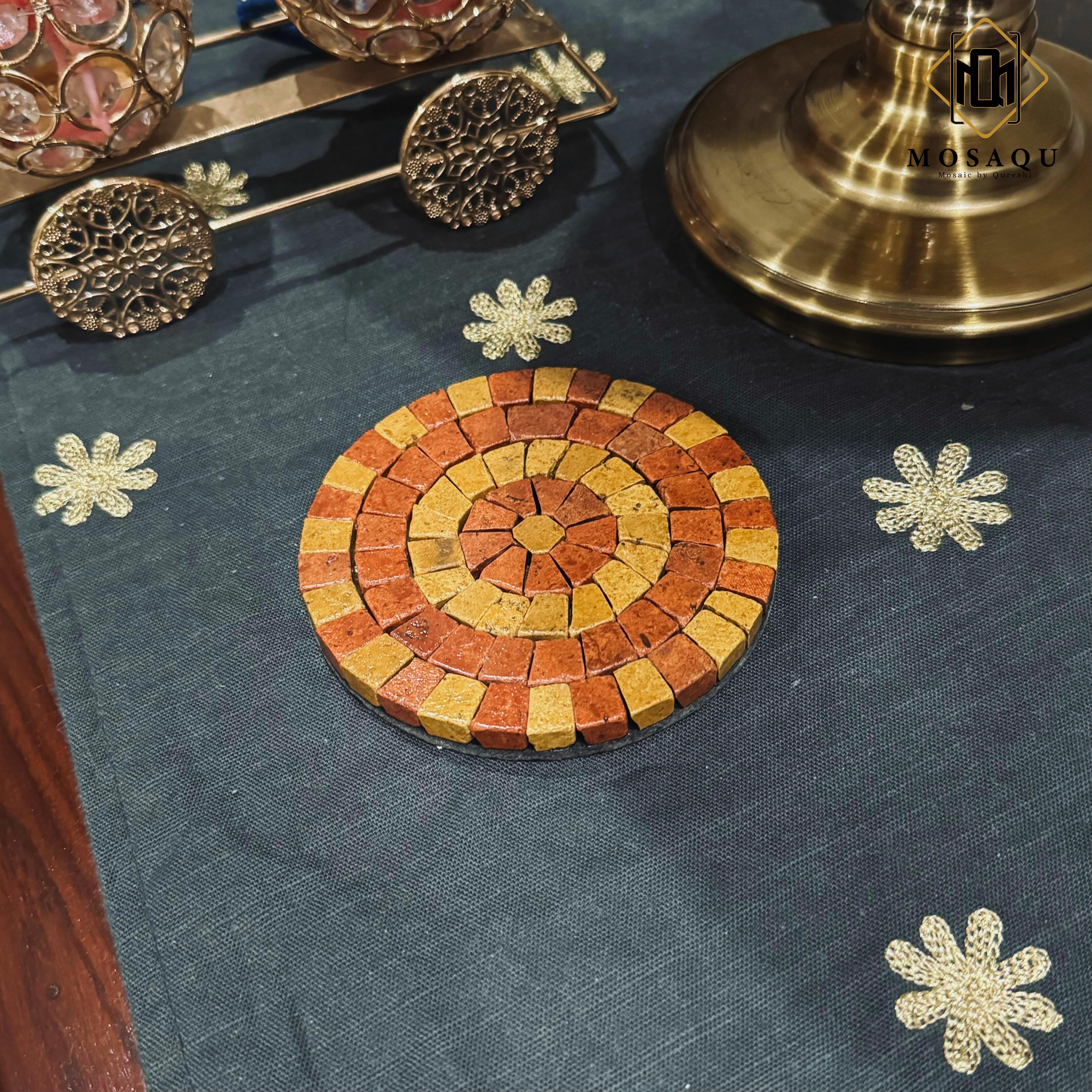 Maroon Wine & Golden Aura Handmade Coaster with Mosaic Art Patterns